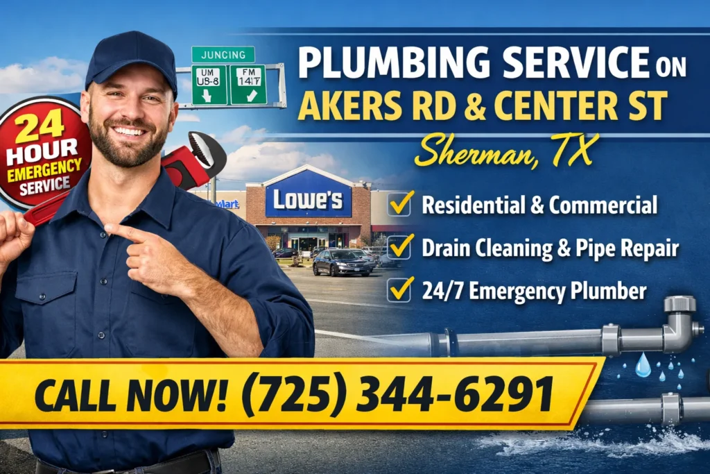 Top rated local plumbing company near Akers Road, Sherman TX. Affordable plumbing repair, drain cleaning & emergency plumber. Call (725) 344-6291