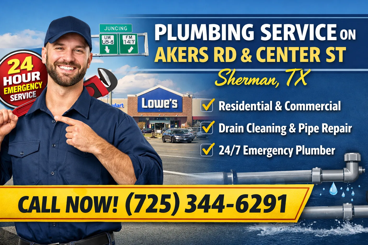 Plumber in Akers Road & Center Street, Sherman, TX